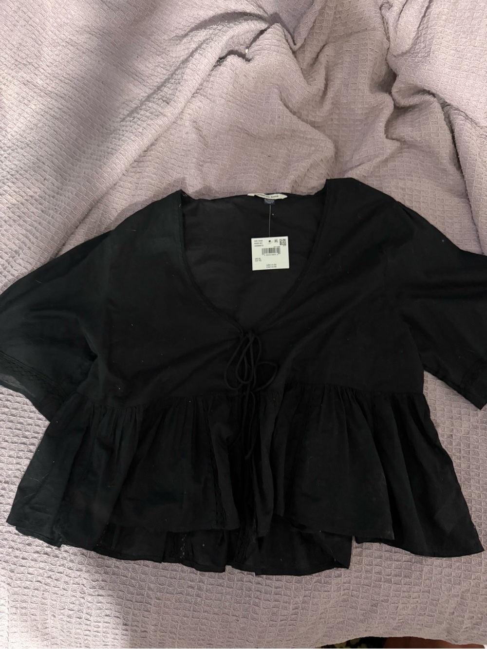 American Eagle Outfitters Black Tie-Front Peplum Tunic